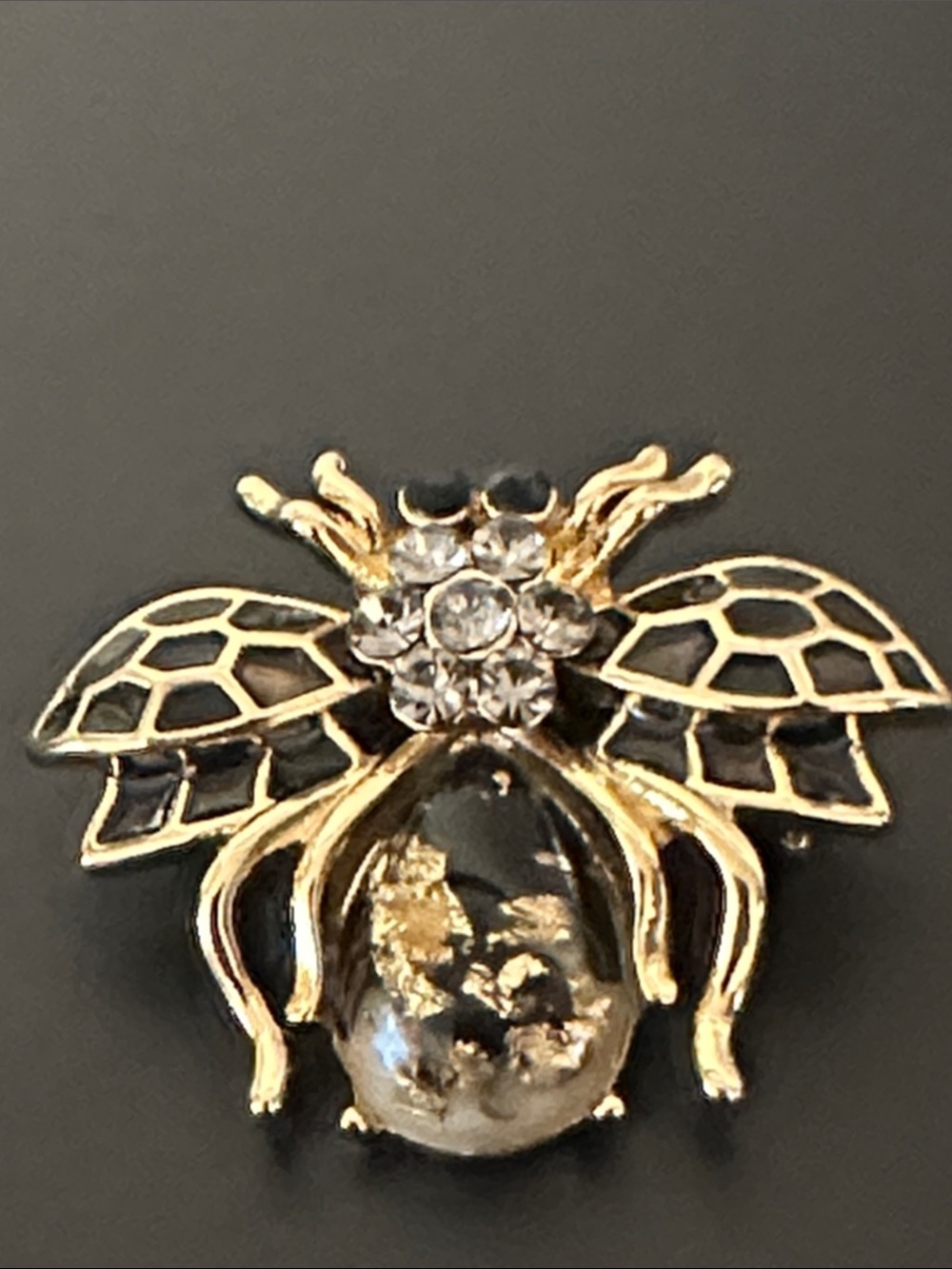 Talbots Gold-Tone Bee Brooch with Black Enamel and Clear Crystals